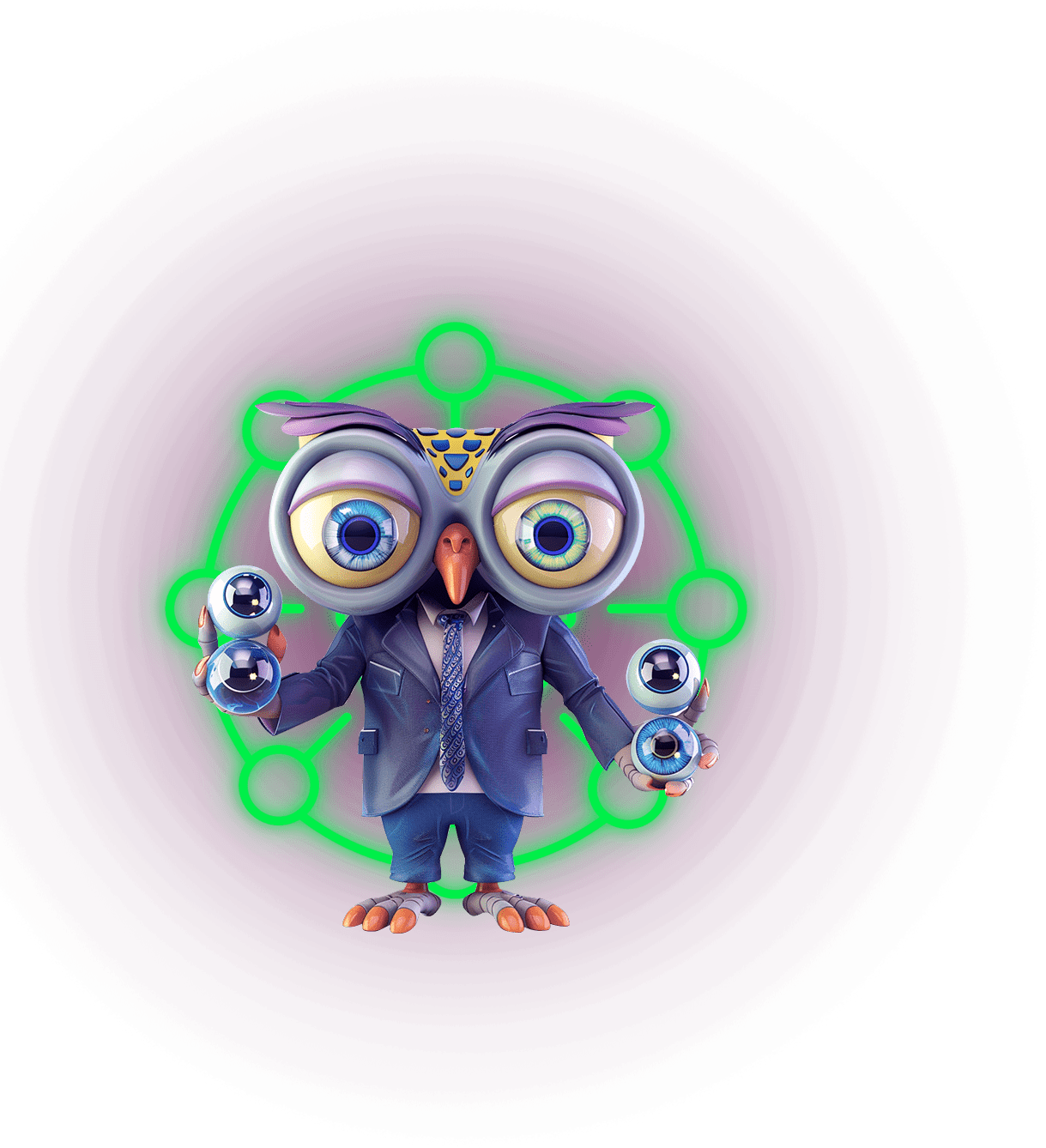 An owl character with multiple eyes
